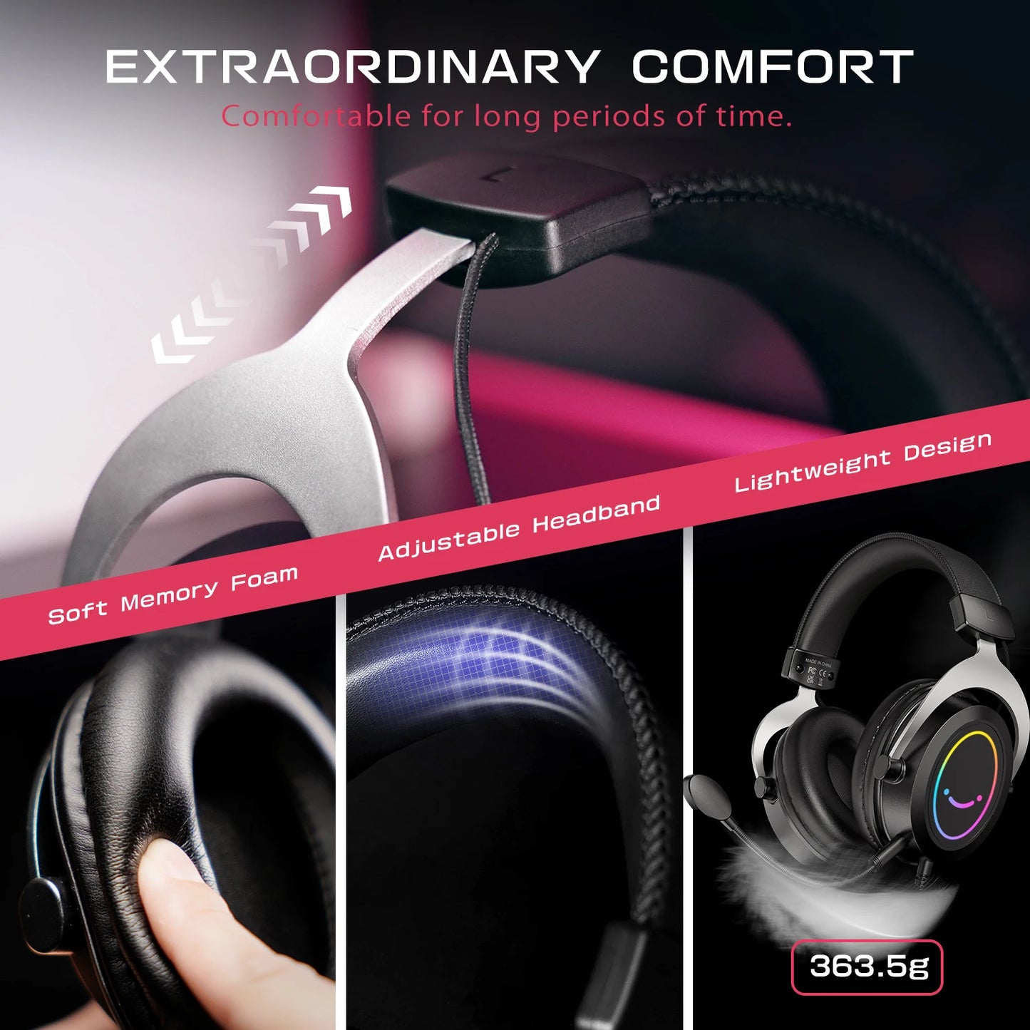 FIFINE Gaming Headset with Stereo Sound/Detachable MIC/RGB/Line Control,Over-Ear Headphone for PC PS4 PS5 Xbox -AMPLIGAME H3